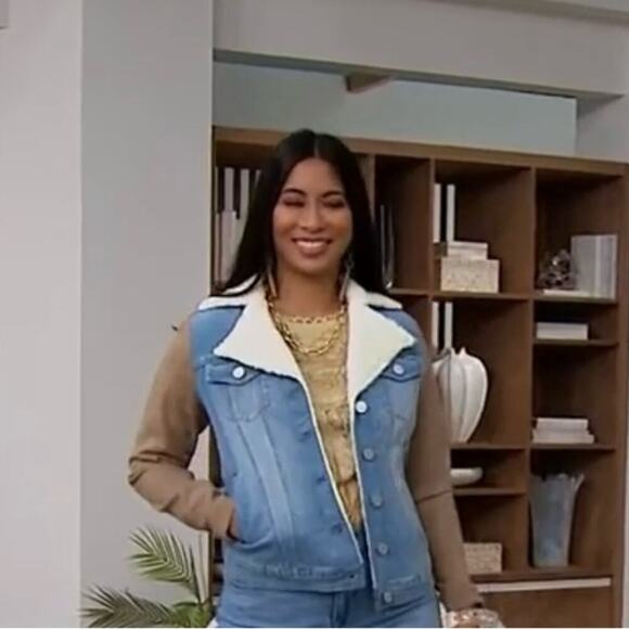 DG2 by Diane Gilman New Classic Stretch Denim Mixed Media Jacket L - Picture 4 of 5